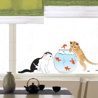 Two Cats Catch Fish Wall Sticker